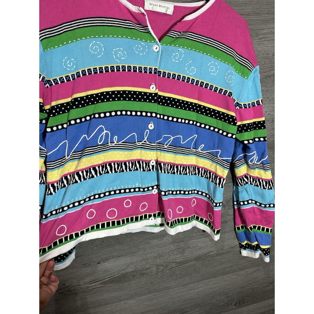 Susan‎ Bristol, Women's Colorful Zebra Fair Isle Pattern, Cardigan, Size Large - Picture 2 of 6